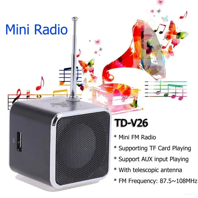 Mini altavoz portátil VIKEFON TD-V26 con tarjeta TF, radio FM, reproductor de música estéreo AUX, altavoz Bluetooth para exteriores, elegante y para fiestas.