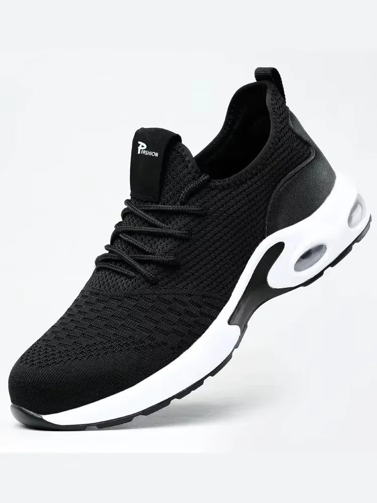 Black and White Color Men's Safety Shoes Protective Shoes with Scheme Simple Anti Puncture Protection Lightweight Anctible Shoes