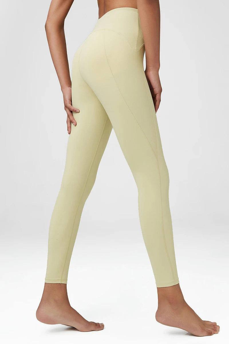 Pantalones de yoga para mujer, sensación de desnudez, alta elasticidad, nailon, cintura alta, leggings deportivos, realce, para correr, gimnasio, ropa deportiva femenina.