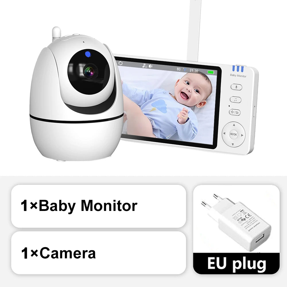 Monitor de bebé con video de 5 pulgadas y cámara PTZ con zoom, cámara de vigilancia con sensor de temperatura y canción de cuna.