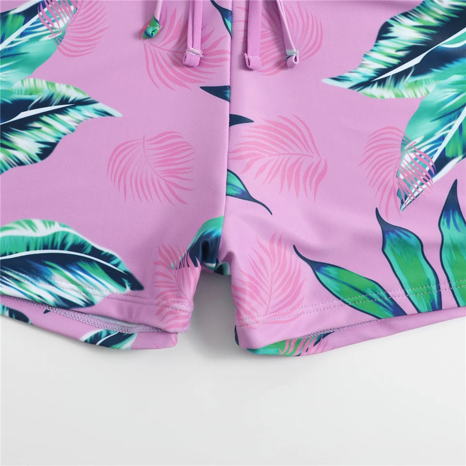 Bikini con cordón y estampado tropical para mujer, traje de baño de cintura alta con lazo frontal, pantalones cortos, traje de baño sexy para mujer, ropa de playa de verano
