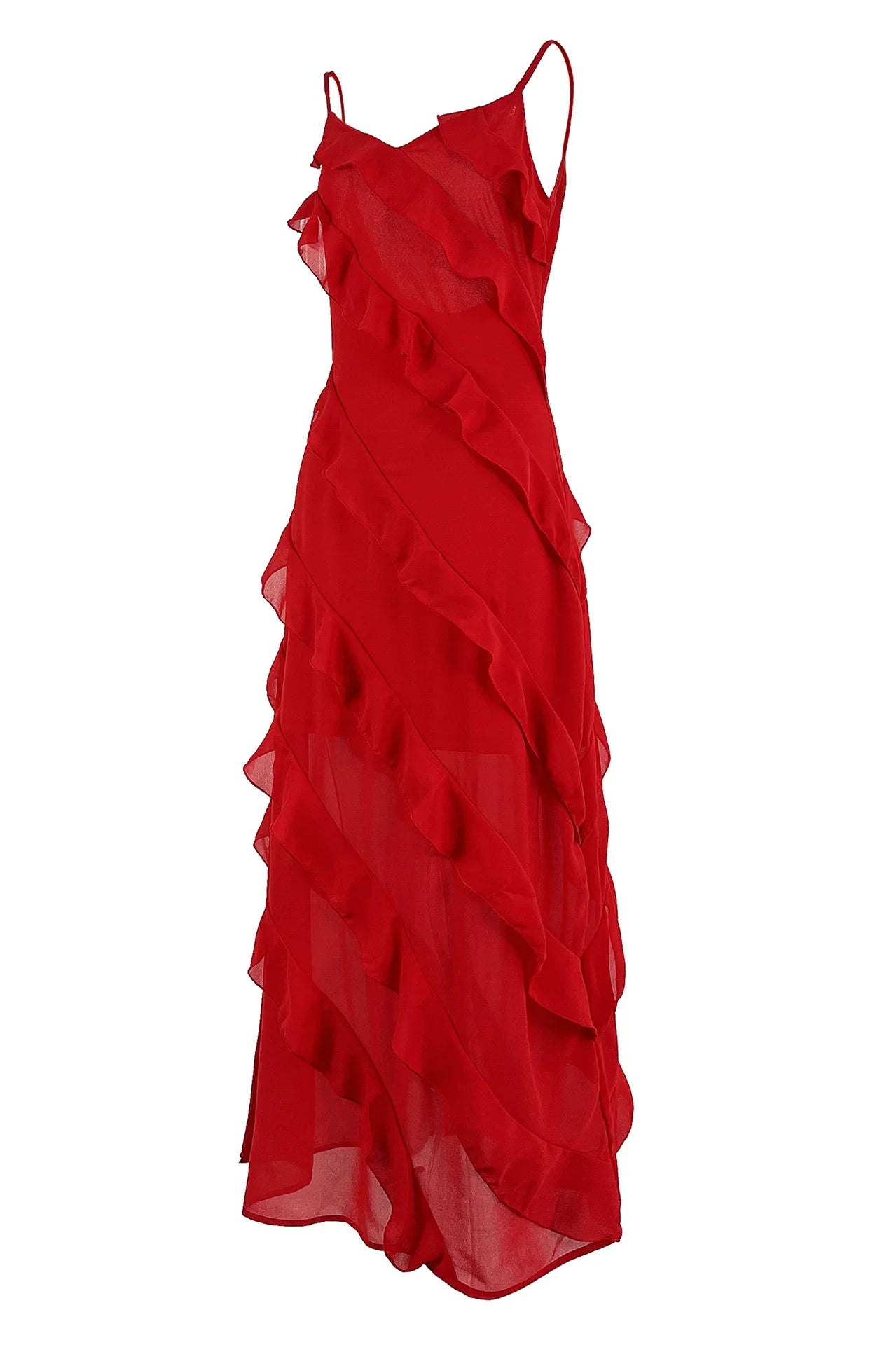 Vestido largo de gasa con volantes para mujer, estilo maxi, con espalda descubierta y abertura, ideal para fiestas de graduación, bodas y eventos de verano. Vestido largo y elegante.