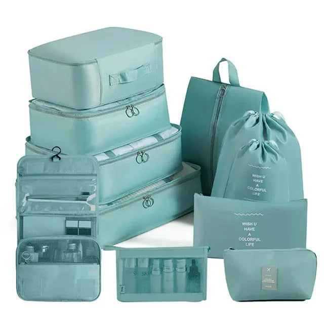 Juego de 11 bolsas organizadoras de viaje plegables, bolsas de almacenamiento, maletas, cubos de embalaje, estuches portátiles para ropa interior, zapatos, artículos de tocador