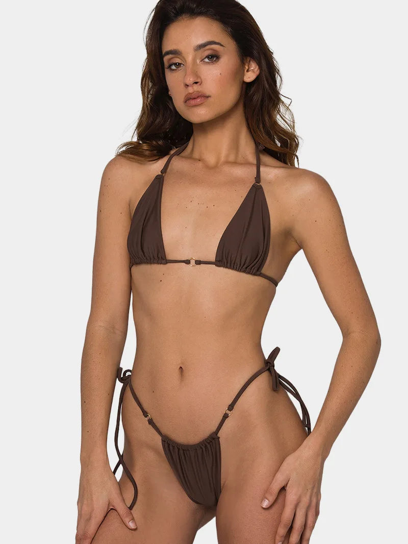 Sexy Halter Micro Bikini Swimsuit Solid Color Bikini Set 2025 Swimwear Biquini Bathing Suit Women Bather Swim Купальник Женский