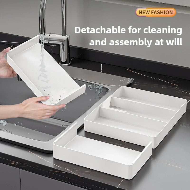Organizador de plástico ajustable y versátil, ligero y de gran capacidad para escritorio, cajón, cafetería, cocina, oficina, etc.