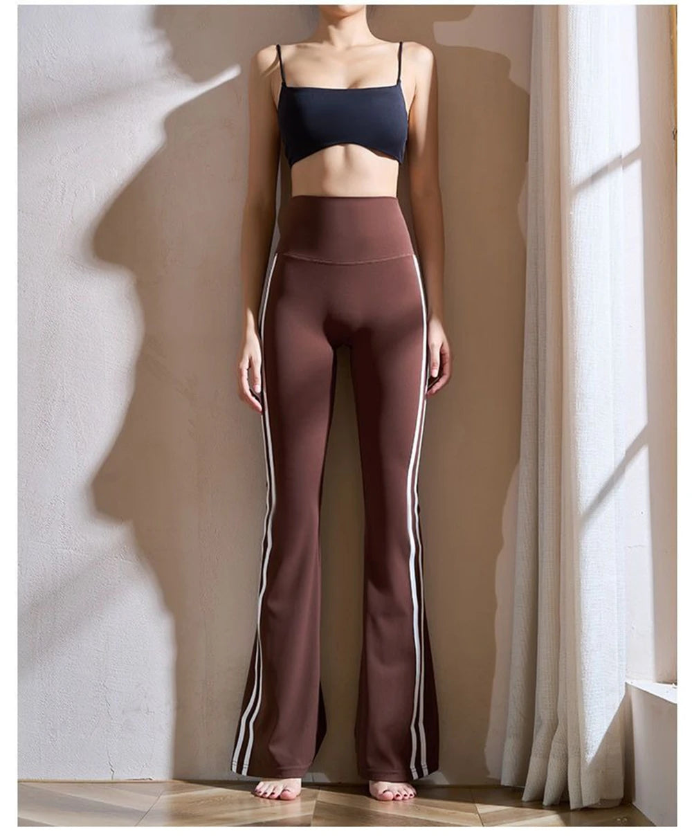 Women Yoga Flare Leggings Fitness Push Up High Waist Wide Leg Workout Pants Gym Elastic Tights Exercise Sport Pant Bell Bottomed
