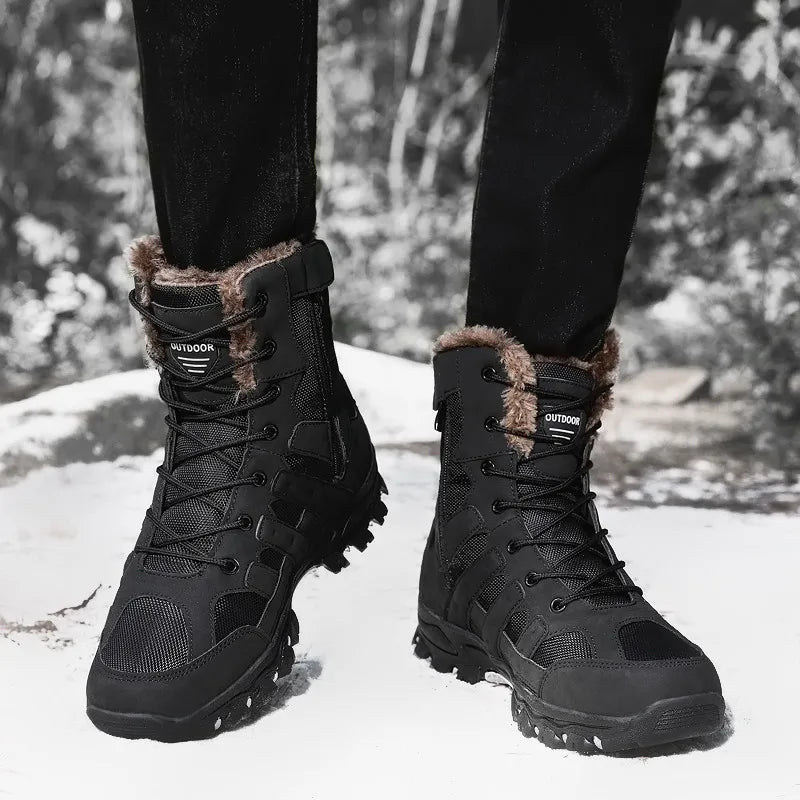 Brand Winter Men's Boots Thick Plush Warm Snow Boots Lace-UP Men Ankle Boots Outdoor Waterproof Men's Motorcycle Boots Size 47