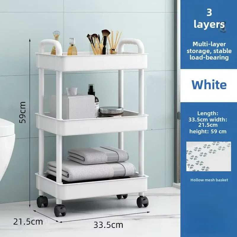 Carrito rodante multifuncional de tres capas 2025 con asa reforzada para cocina, baño, sala de manualidades y guardería.