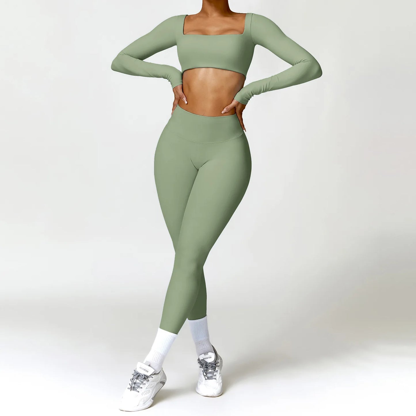 Conjunto de chándal de yoga para mujer, 2 piezas, ropa deportiva para entrenamiento, ropa deportiva, leggings de gimnasio, sujetador de fitness, top corto, trajes deportivos de manga larga