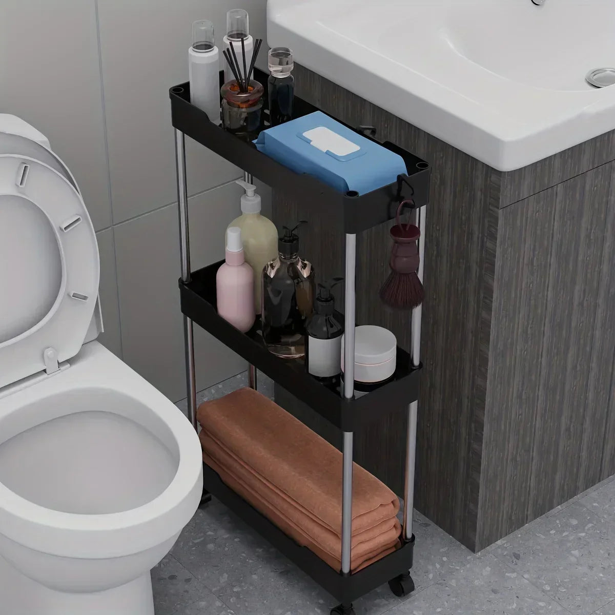 Estante de baño con ruedas 2025, carrito multiusos con ruedas de 4 niveles, organizador de baño, carrito multiusos