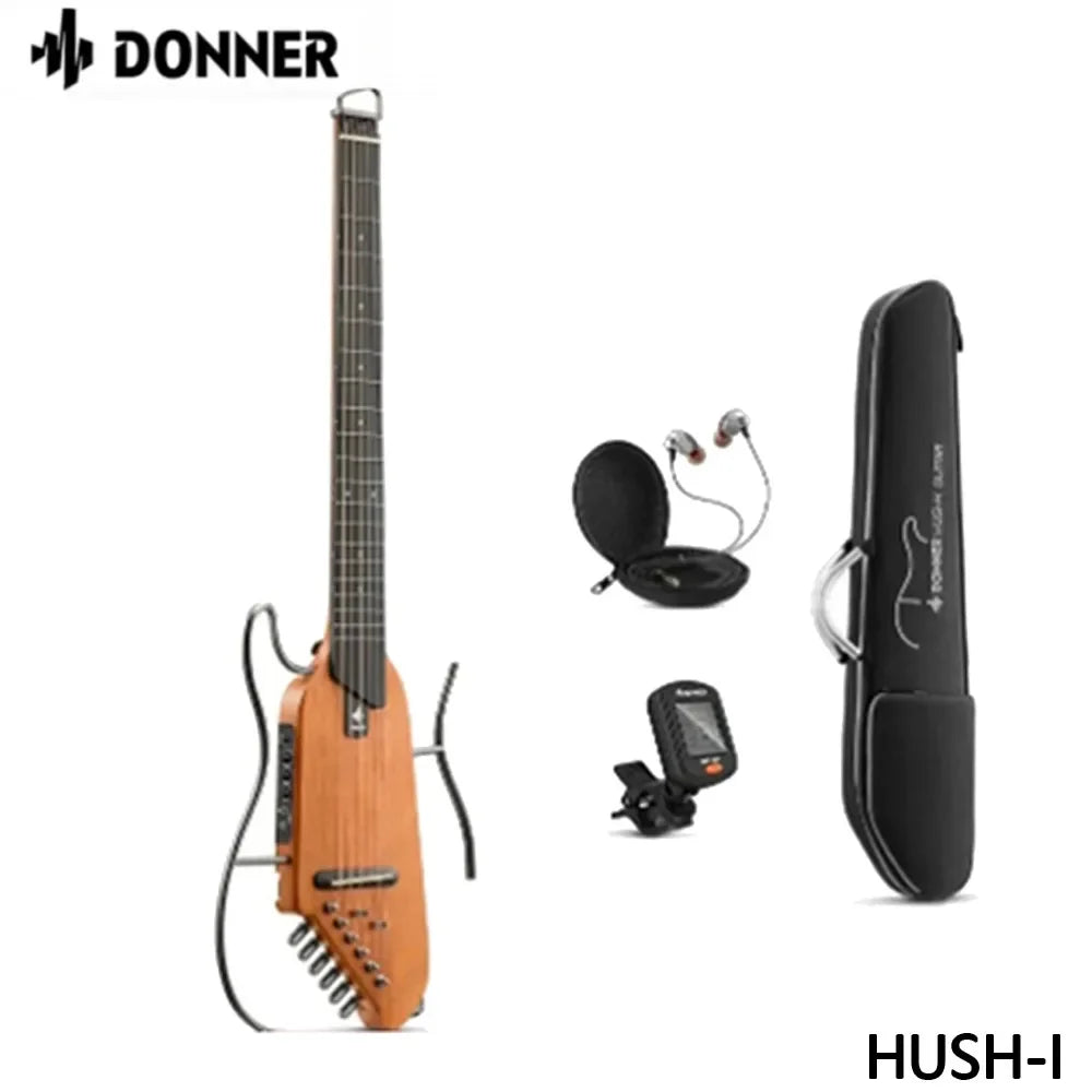 Donner HUSH-I Guitarra silenciosa inteligente de viaje, portátil, desmontable, guitarra folk de madera sin pala