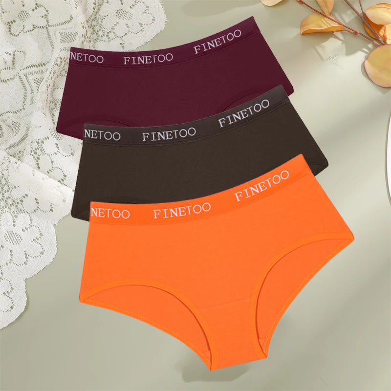 FINETOO - 3 piezas de ropa interior de algodón con cinturón y letras para mujer, bragas sexys, transpirables, de cintura baja, elásticas y cómodas.