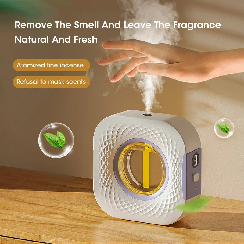 Difusor purificador de aire de 60 m² con aromaterapia y desodorización de inodoros, humidificador de pared con luz nocturna colorida.