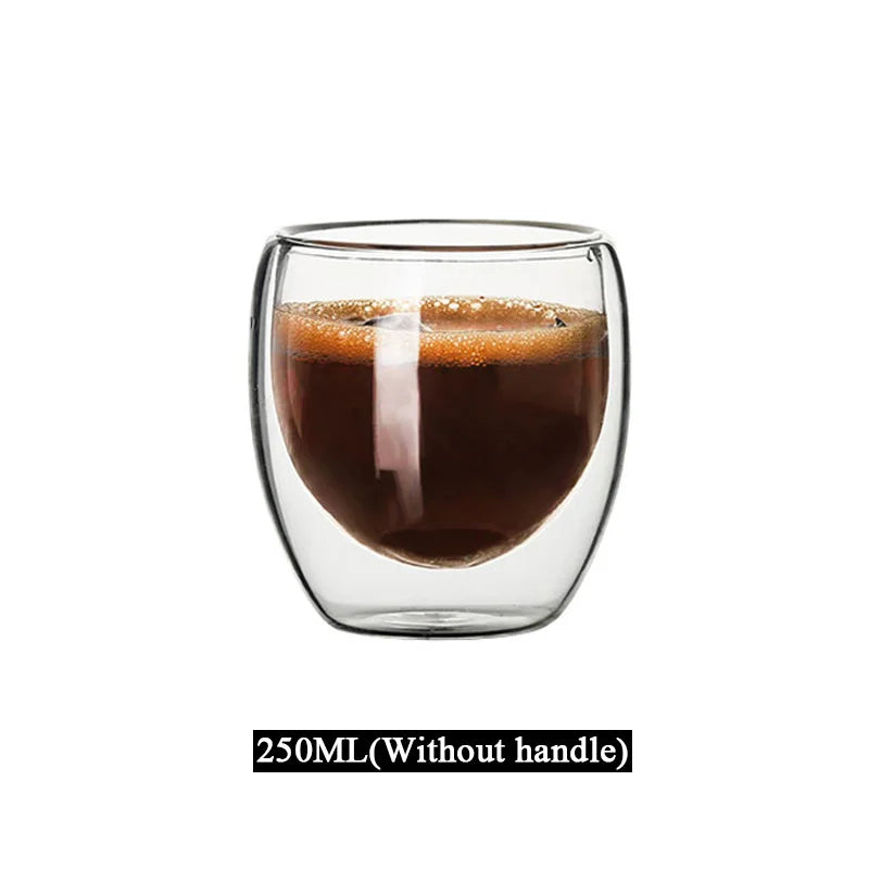 1-6 tazas de té de vidrio de doble pared transparente, hechas a mano, resistentes al calor, para bebidas saludables, café, leche, vasos de chupito aislados, regalo, 80-650 ml