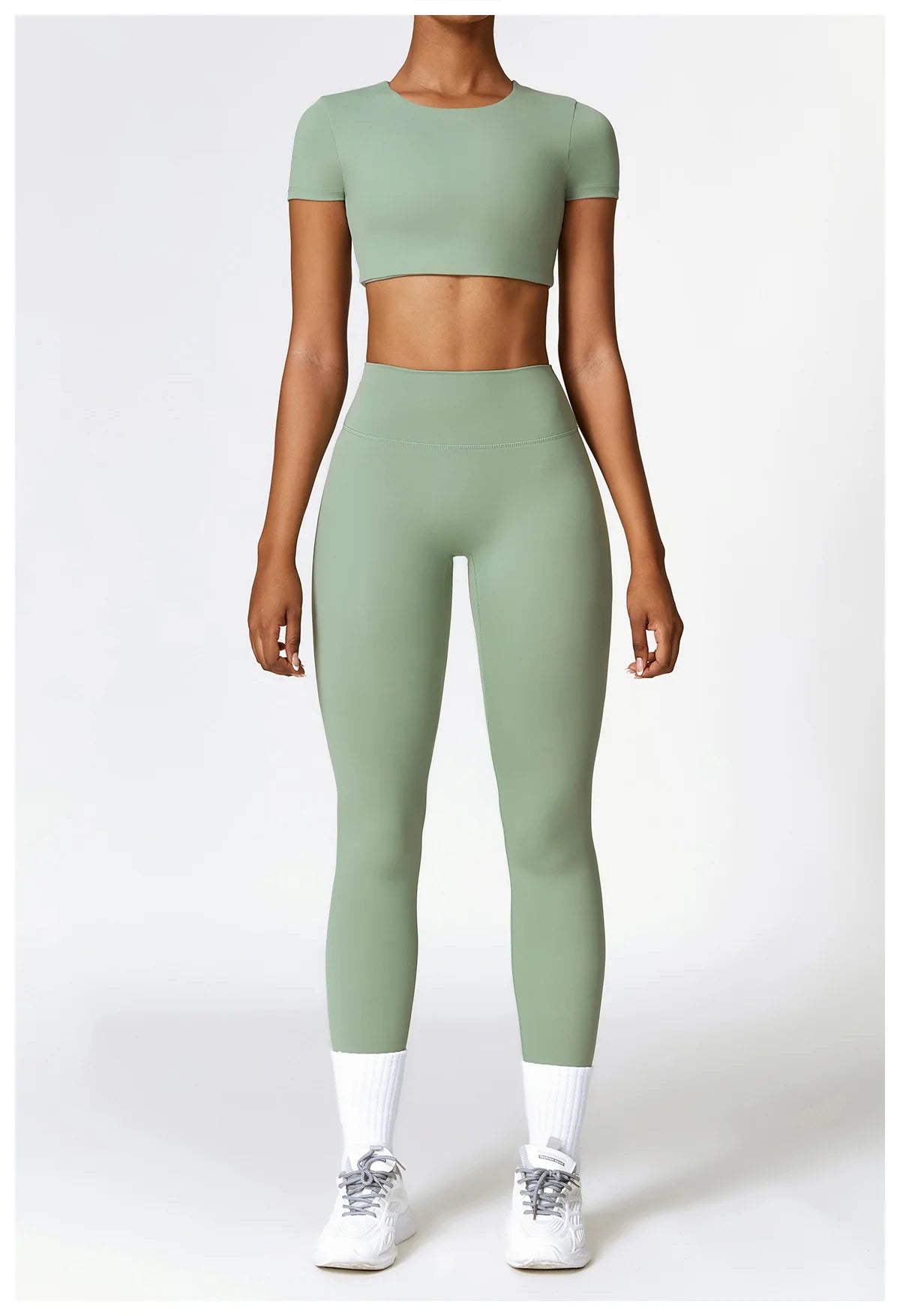 2PCS Seamless Yoga Set Women Workout Set Sportswear Gym Clothing Fitness Long Sleeve Crop Top High Waist Leggings Sports Suits