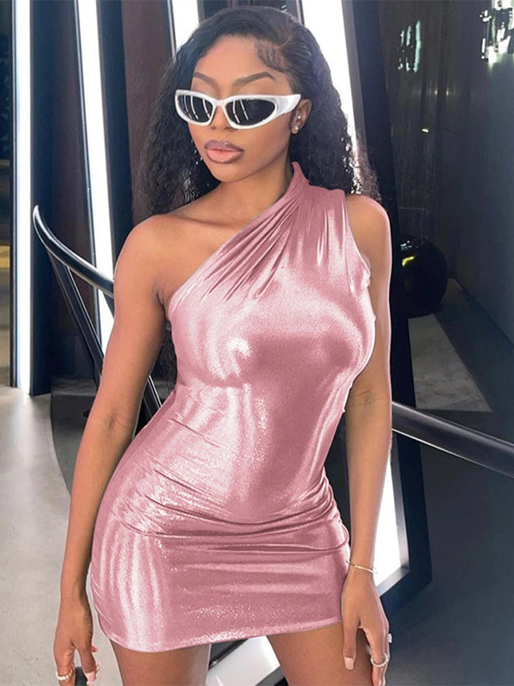 Vestidos ajustados sexys de un hombro para mujer, vestido mini ajustado irregular de color sólido, vestido corto para fiesta, discoteca, vestido de noche, vestido corto con realce de glúteos.