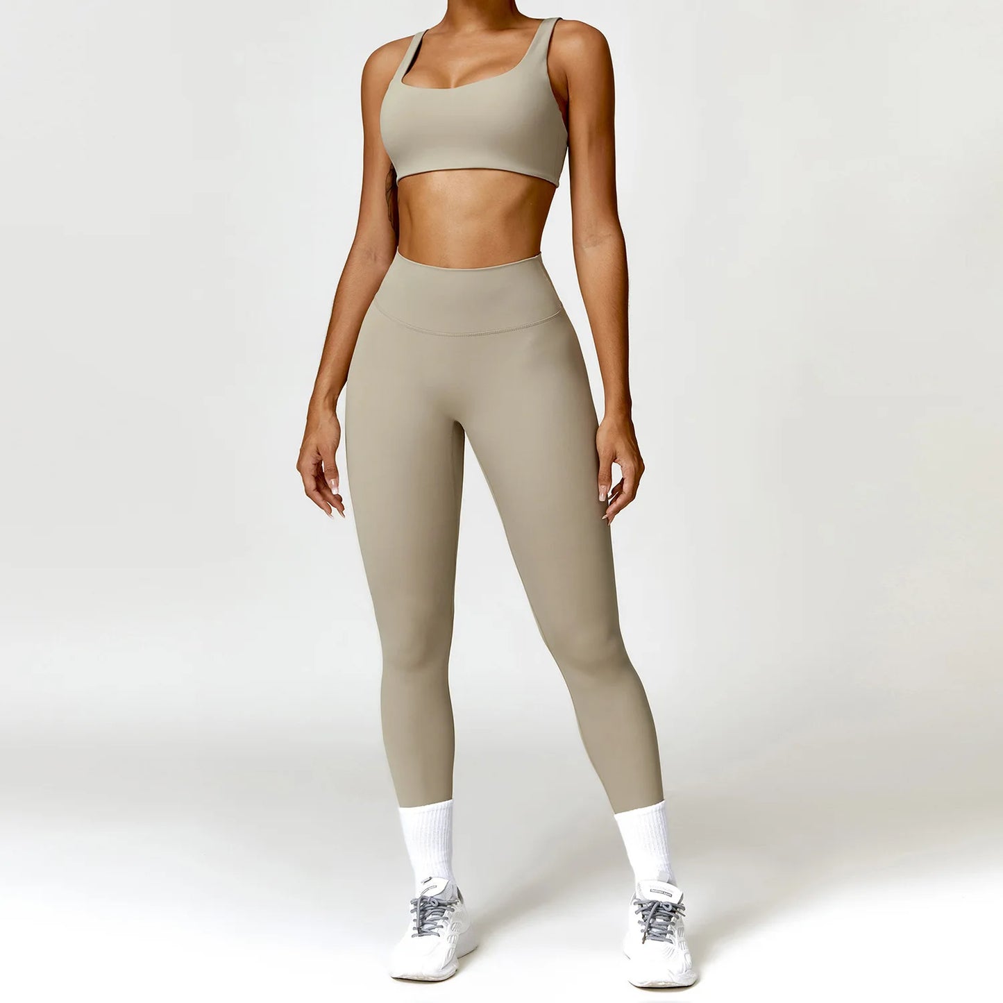 Conjunto de chándal de yoga para mujer, 2 piezas, ropa deportiva para entrenamiento, ropa deportiva, leggings de gimnasio, sujetador de fitness, top corto, trajes deportivos de manga larga