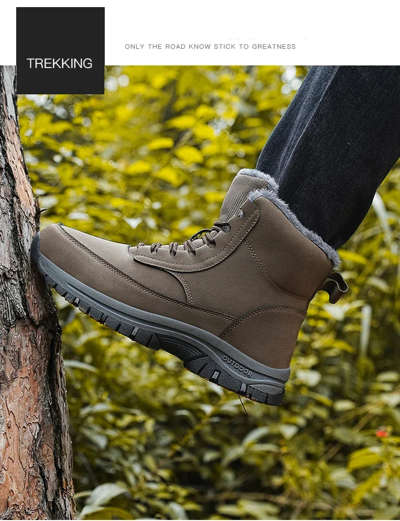 Nuevas botas de nieve de invierno para hombre, zapatillas de cuero impermeables, botas súper cálidas para hombre, botas de senderismo para exteriores, zapatos de trabajo, talla 39-48