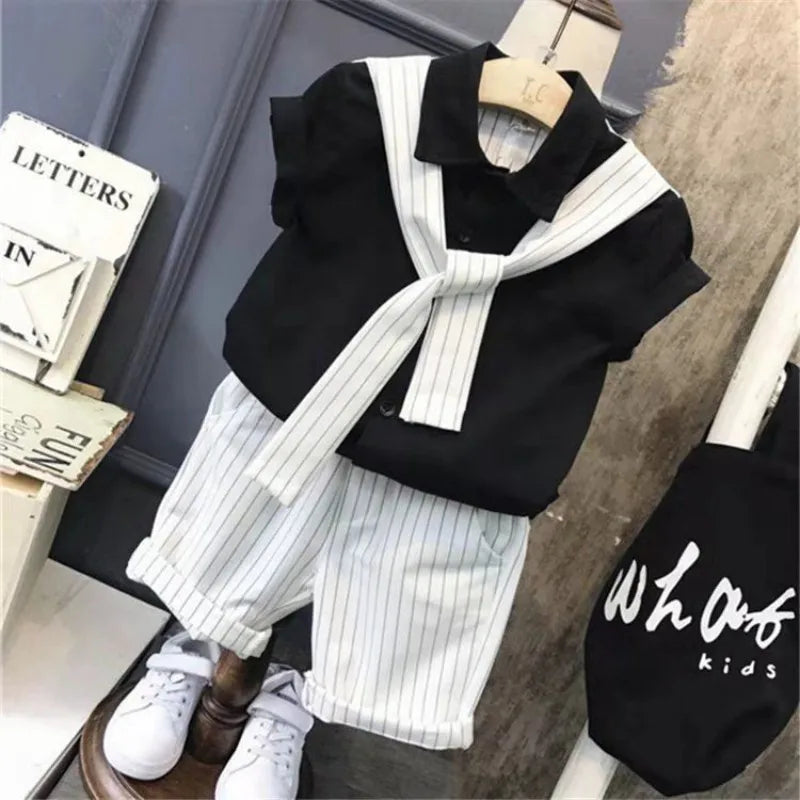 Conjunto de ropa para niños, nuevo conjunto de verano, ropa de verano atractiva, traje para niño pequeño, camisetas de manga corta y pantalones cortos, conjunto de 2 piezas