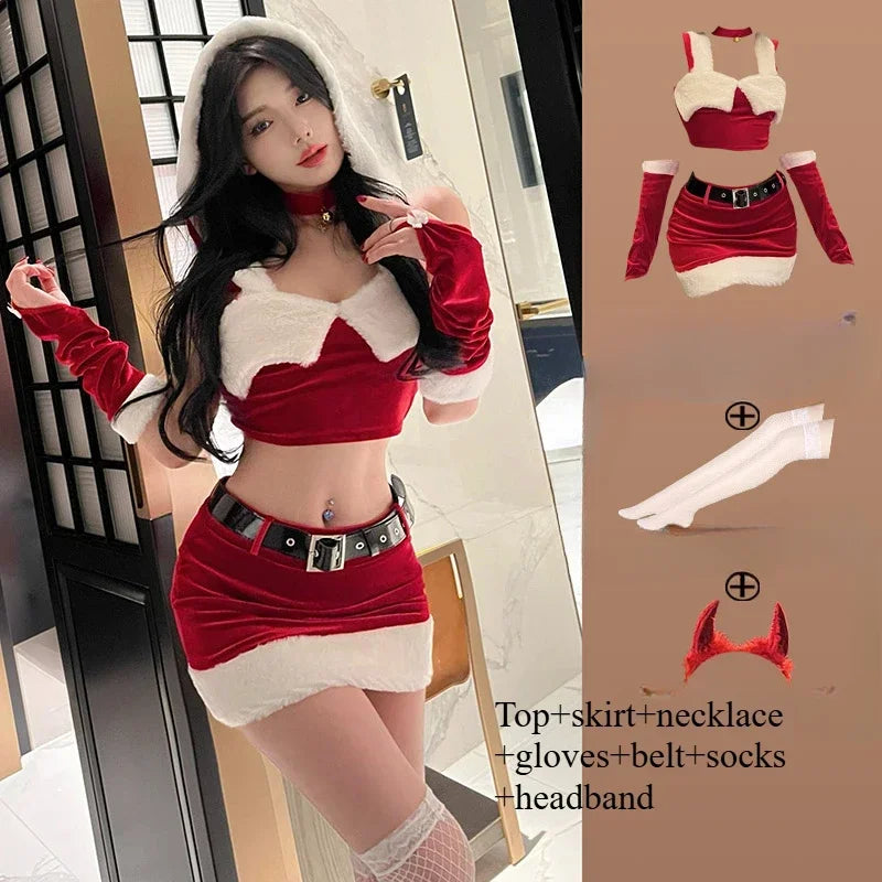 Christmas Party Dress Cos Costume Red New Year Uniform Sexy Rabbit Girl Uniform Role Outfit Sexy Nightdress Underwear