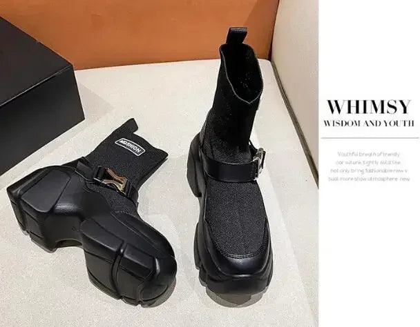 Botines de plataforma alta de 8 cm para mujer, botas cortas con suela gruesa y suela gruesa, antideslizantes, para motocicleta, para otoño