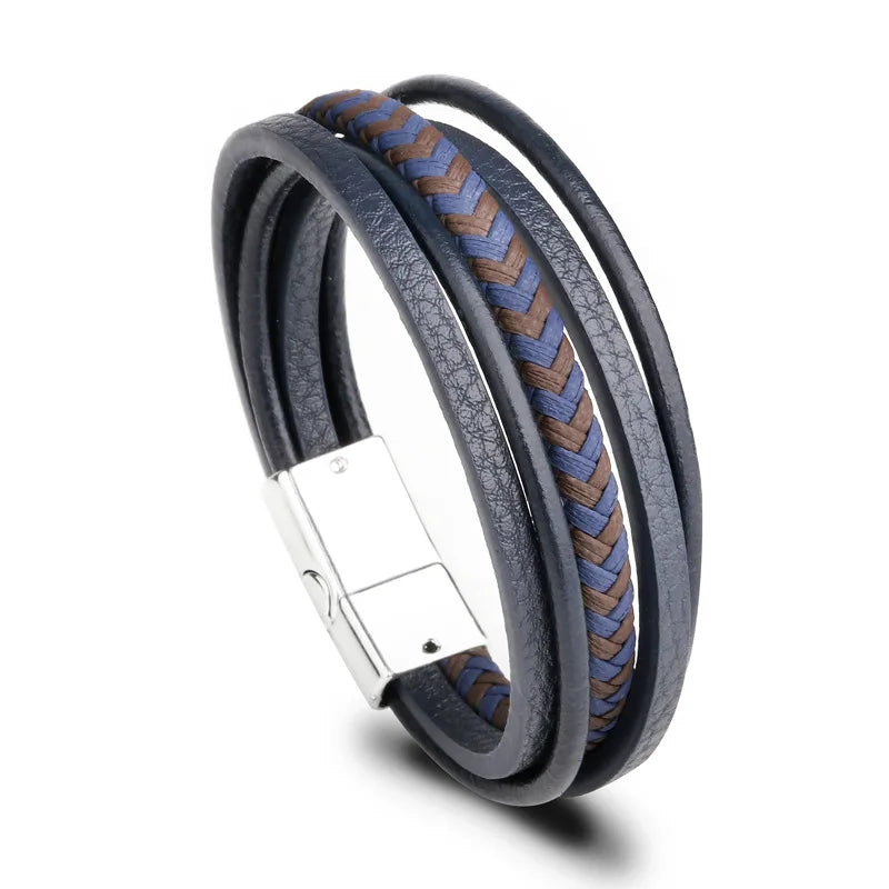 Pulseras de cuero de moda para hombre, pulseras de cuerda trenzada multicapa, pulseras masculinas, joyería, pulsera para hombre