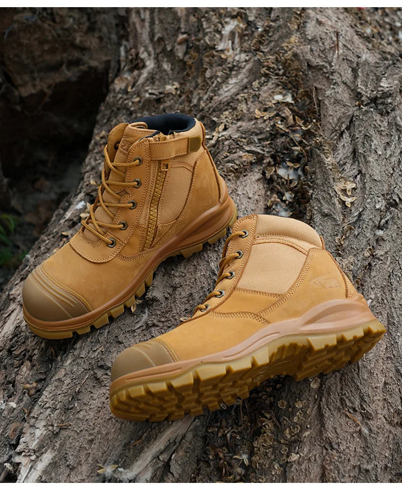 ROCKROOSTER Zapatos de senderismo para hombre, botas de caza impermeables, zapatos de seguridad de cuero, botines tácticos, zapatos de trabajo, zapatillas deportivas con punta de acero