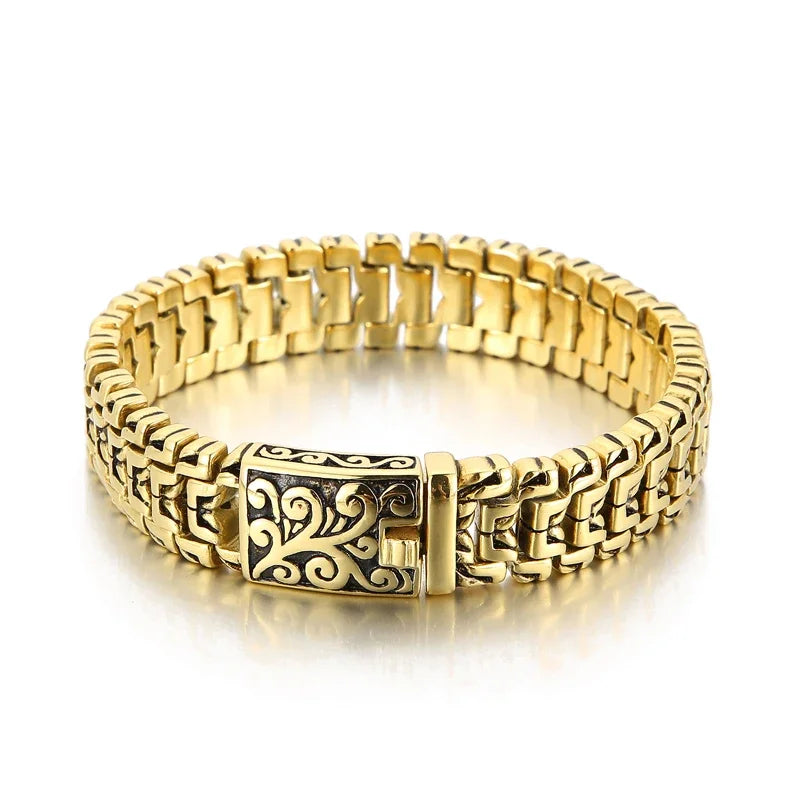 Pulsera de cadena motera de 16 mm que combina elementos modernos y retro - Acero inoxidable 316L - KB123643-BDJX