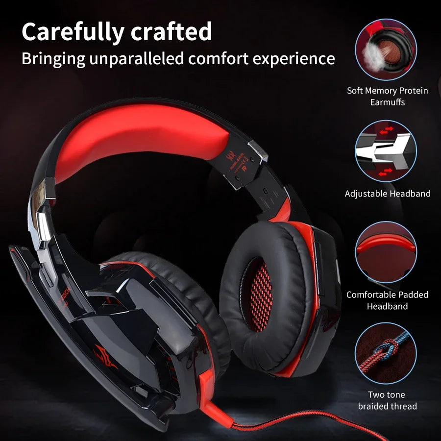 Auriculares para juegos con cable, grandes, con luz LED, micrófono, estéreo, graves profundos, para PC, portátil, PS4, Xbox