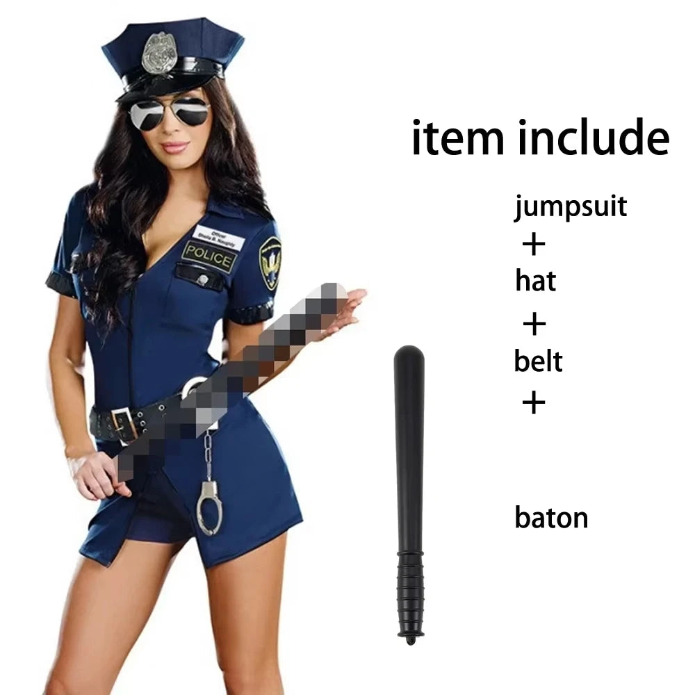 New Halloween Carnival Sexy Policewoman Officer Blue Uniform Policewoman Suit Costume Adult Policewoman Role Playing Costume