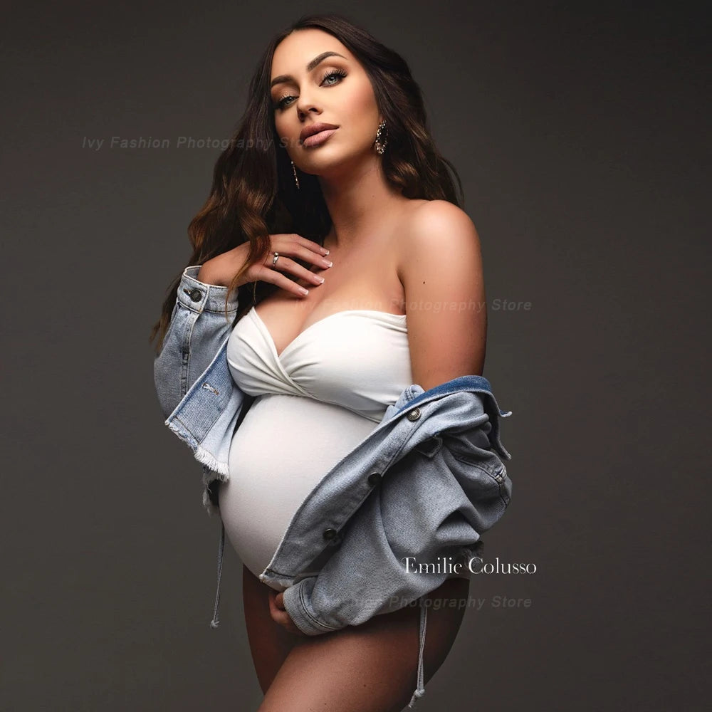 Accesorios de fotografía de maternidad, ropa para embarazadas, mono sexy sin tirantes, tela elástica, talla grande