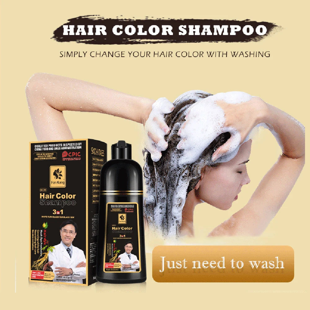 Champú para teñir el cabello gris, 3 en 1, para mujeres y hombres, con tinte negro, crema nutritiva natural a base de hierbas para el cuidado del cabello.