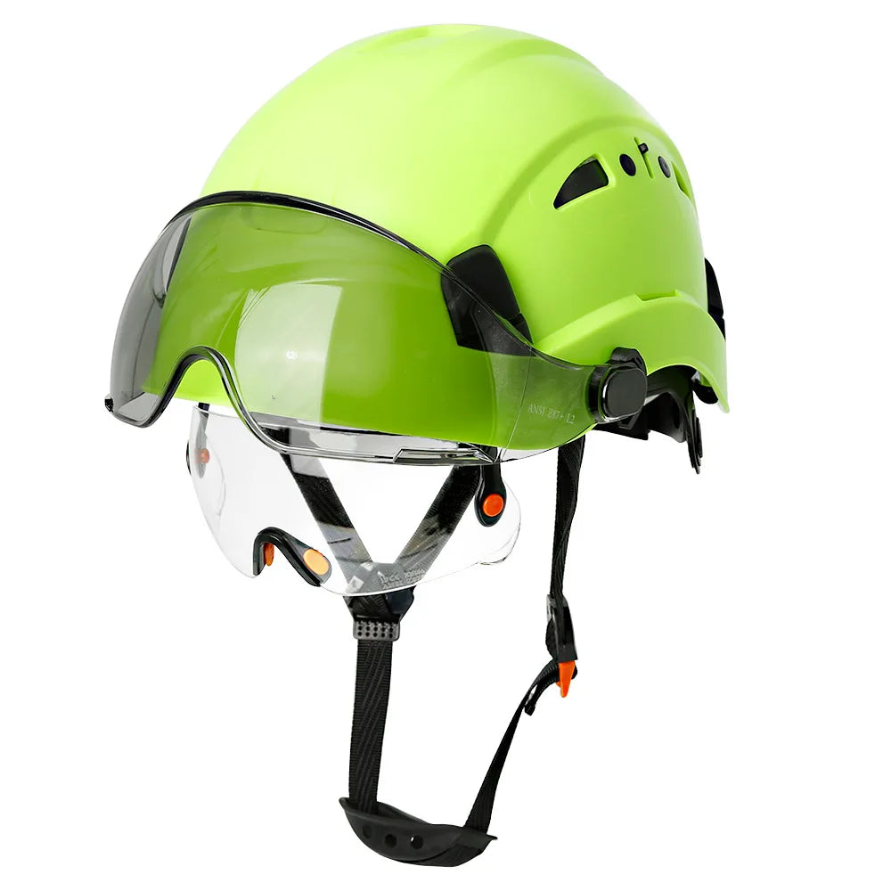 Casco de seguridad con patrón de fibra de carbono y gafas de doble visera para ingenieros, casco de seguridad CE ANSI ABS, gorra de trabajo industrial, rescate