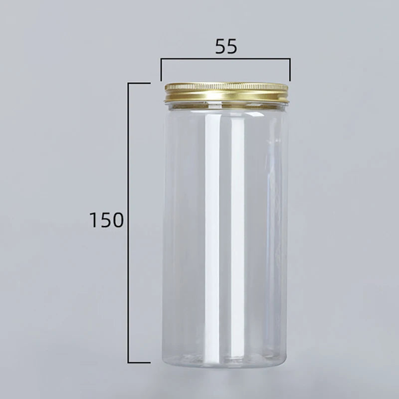Frasco de plástico transparente de 15 tamaños con tapas de aluminio rosa, contenedor vacío para crema facial, contenedor de cosméticos, botellas rellenables de viaje doradas.
