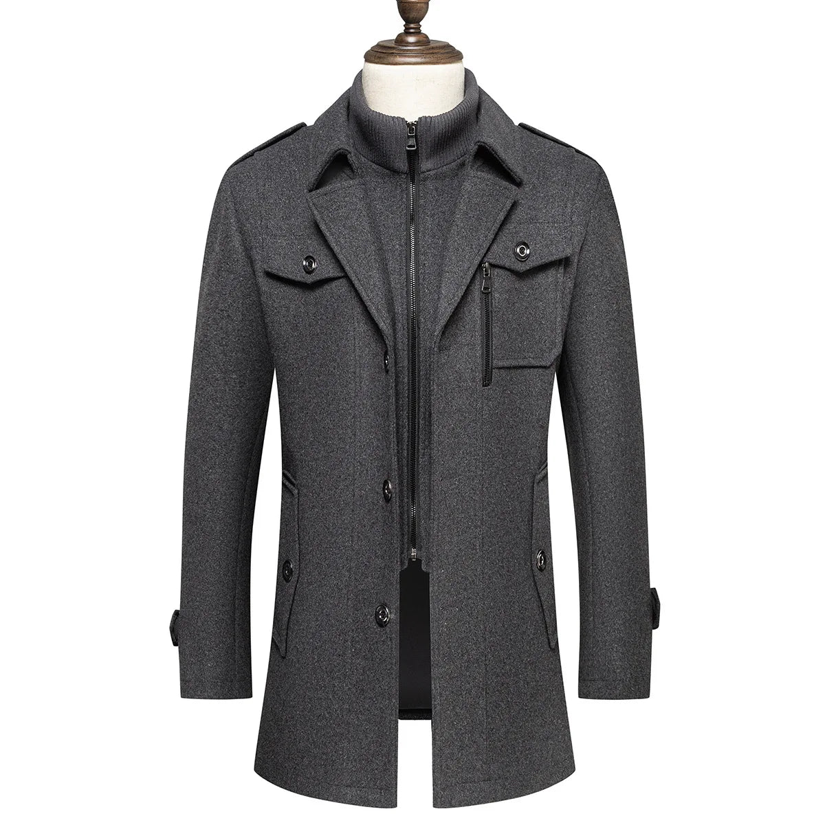 Thickening Warm Wool Coat High Quality Design Wool Coats Men's Wool Blend Winter Double Collar Wool Blend Men Solid Color