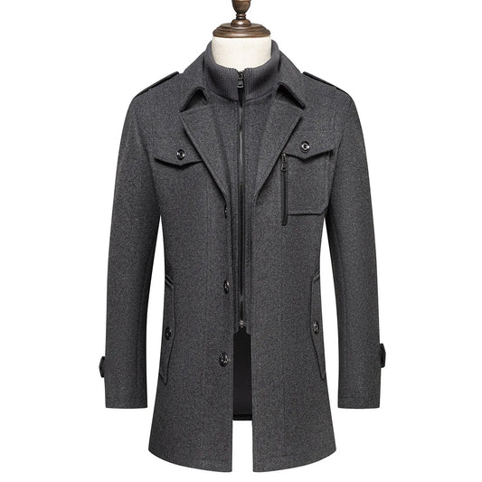 Thickening Warm Wool Coat High Quality Design Wool Coats Men's Wool Blend Winter Double Collar Wool Blend Men Solid Color