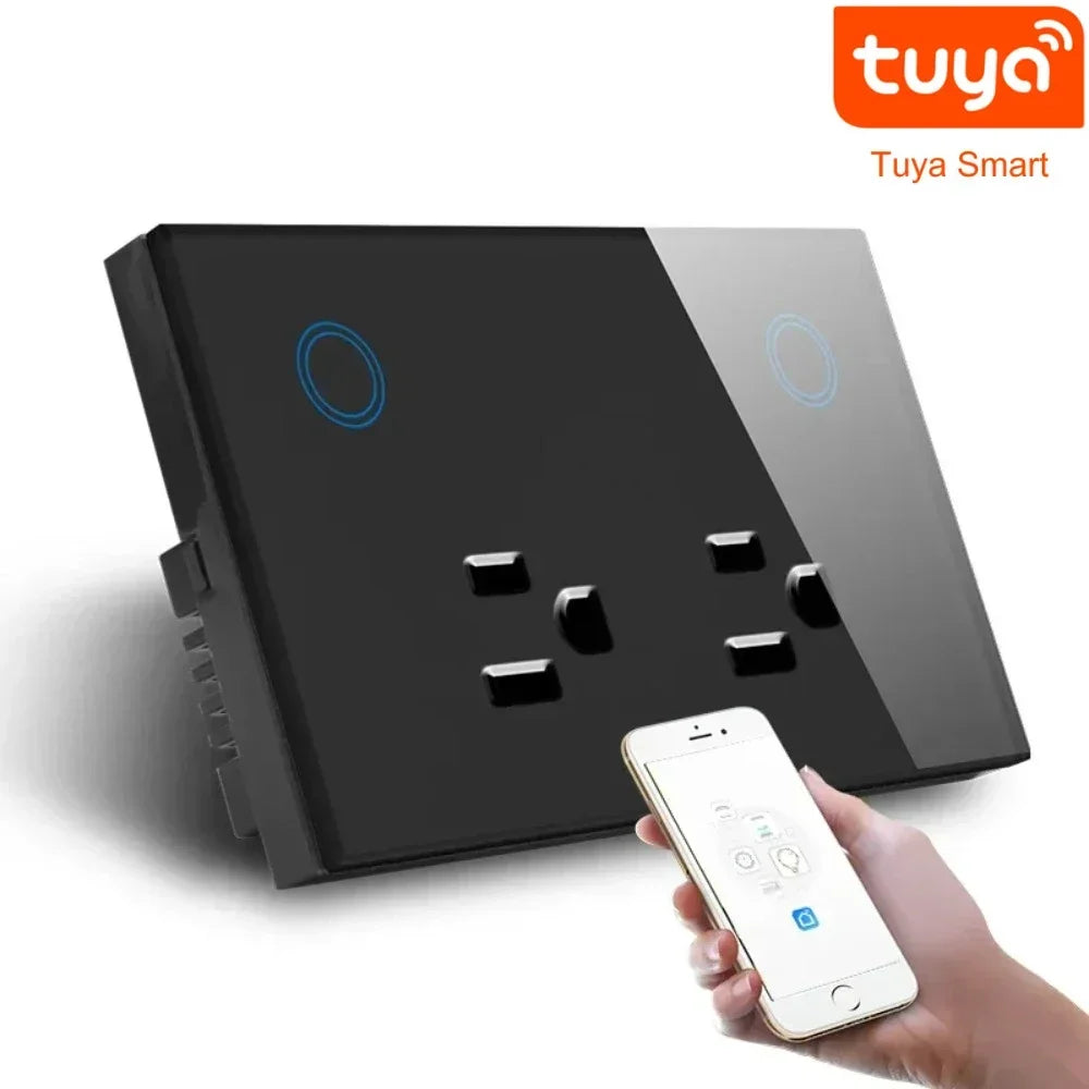 Enchufe inteligente de pared Melery WIFI Tuya (enchufe eléctrico estadounidense) con monitor de potencia, interruptor táctil, control remoto por voz mediante aplicación, compatible con Alexa y Google Home.