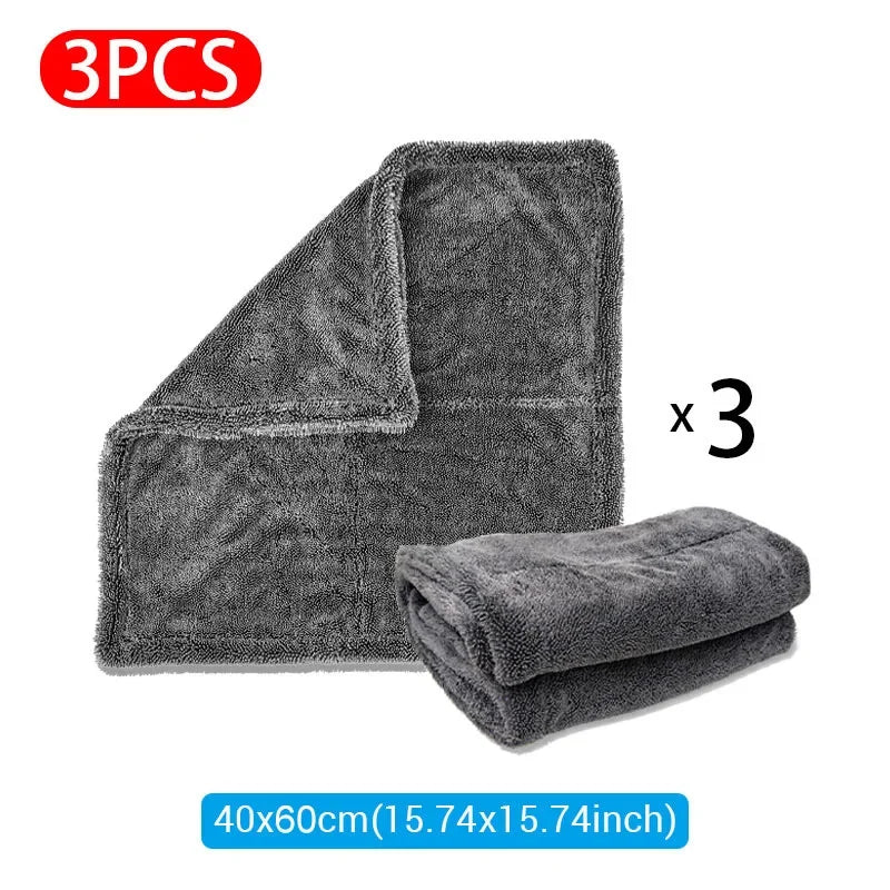 Toalla de microfibra para limpieza de autos de 1200 g/m²/600 g/m², de doble cara, súper absorbente, resistente a rayones y con pelusa suave.