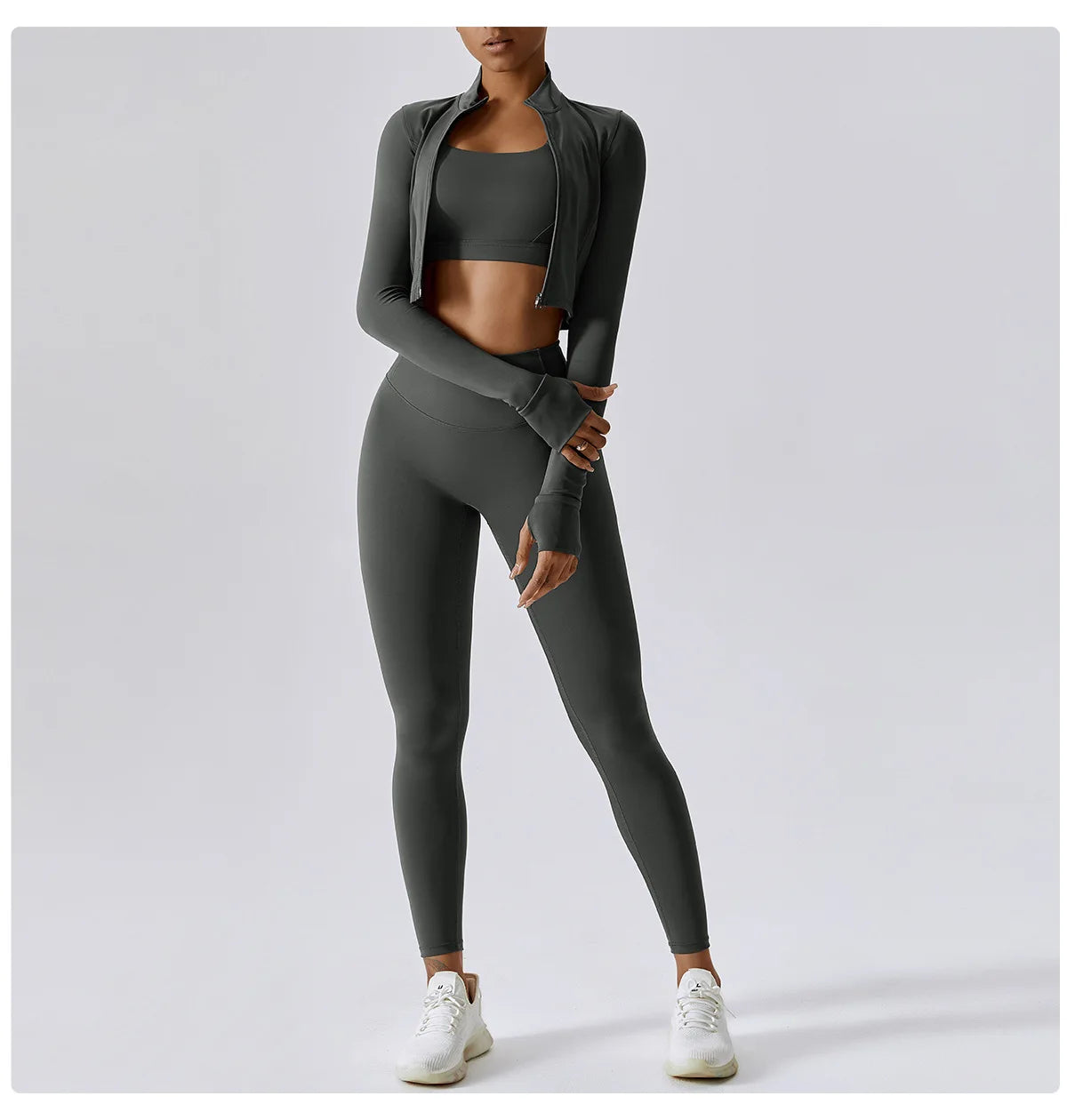 Conjunto de yoga de 3 piezas para mujer, conjuntos de entrenamiento, ropa deportiva para gimnasio, ropa deportiva con cremallera, leggings de manga larga y cintura alta, trajes deportivos, traje de yoga