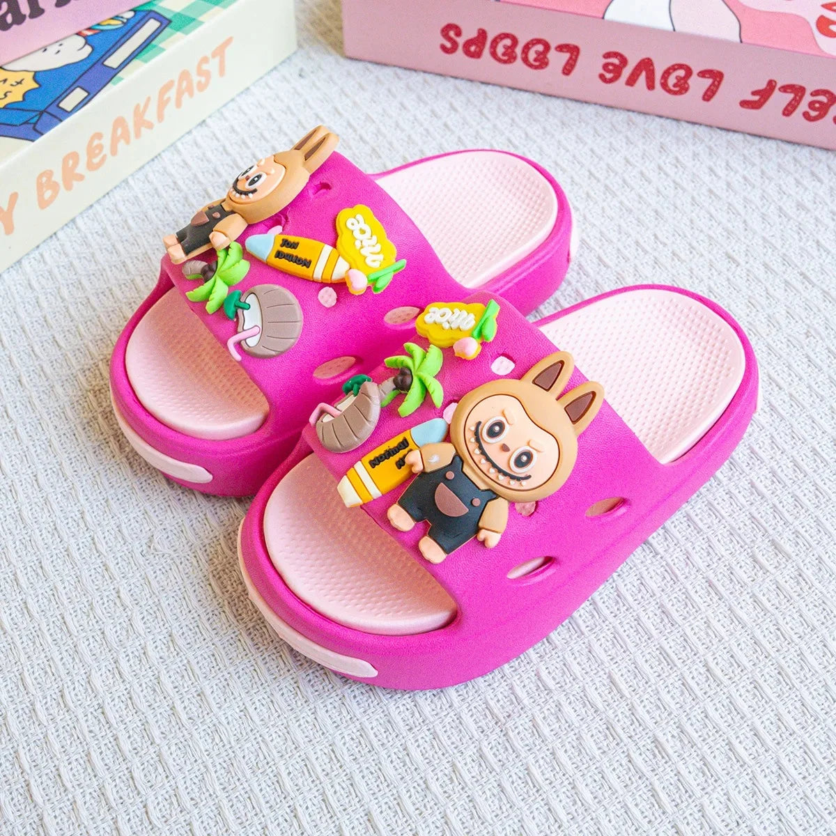 Nuevas zapatillas de surf de EVA con dibujos animados, sandalias antideslizantes de doble empalme a la moda con suela suave para niñas, zapatos versátiles y cómodos sin cordones.