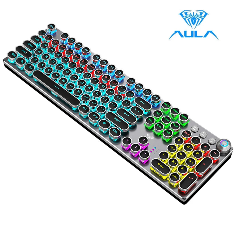 Teclado mecánico para juegos AULA F2088 de 104 teclas con cable, retroiluminado, de metal, anti-efecto fantasma, inglés, hebreo, ruso, español, árabe y coreano.