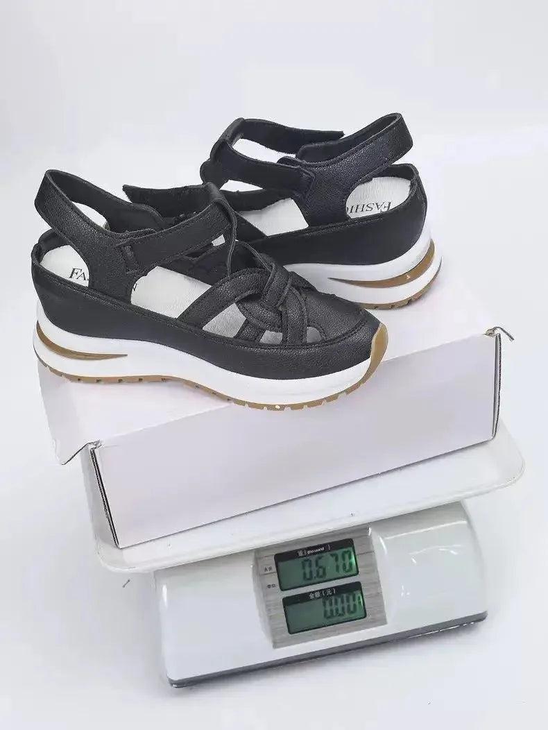 Sandalias de mujer de talla grande, primavera 2025, estilo romano, tacón grueso, informales, suela de goma, forro de poliuretano, fabricadas en China.