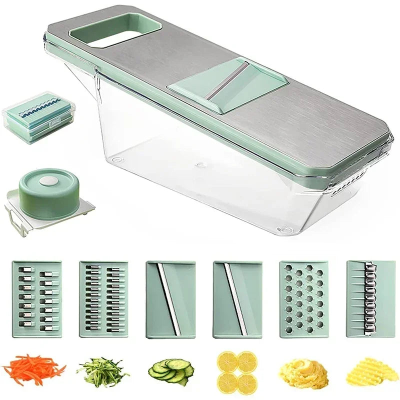 Mandolina cortadora de verduras 6 en 1: 6 cuchillas para cortar, juliana y triturar verduras fácilmente.