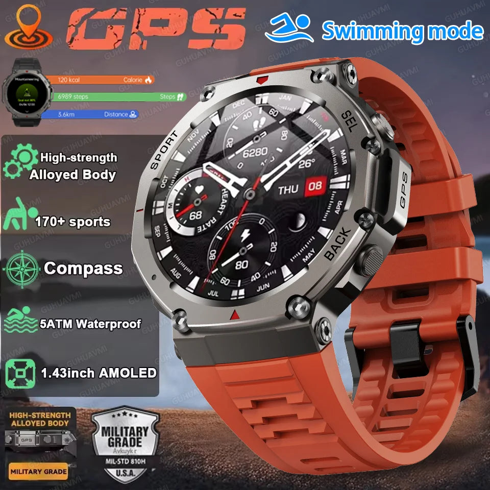 Reloj inteligente T-Rex 3 original con GPS, resistente al agua hasta 10 ATM, para hombre, con más de 170 modos deportivos y llamadas HD, compatible con relojes Huawei y Samsung 2025.