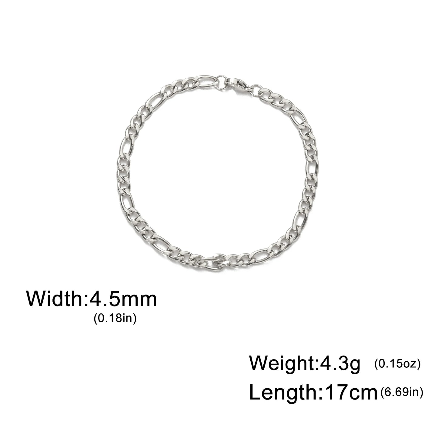 Pulsera de cadena Figaro sencilla para mujer, hombre, pareja, joyería para niño, color dorado, acero inoxidable, tendencia, moda punk, hip pop, regalo
