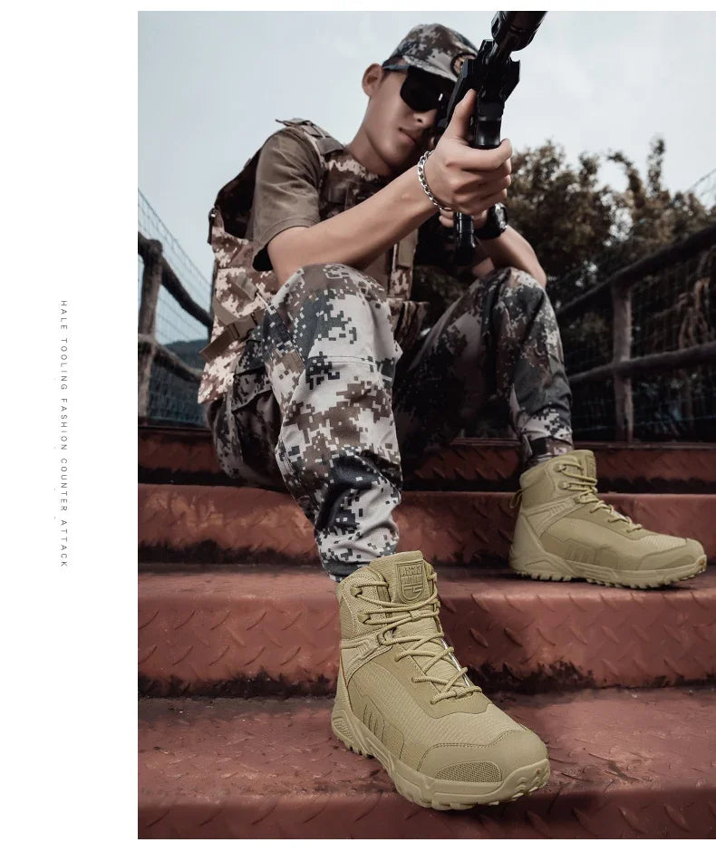 2024Men's Boots Outdoor Tactical mid-waist Boot Men's Hiking Shoes Non-slip Desert Combat Boots Men's Solid Color Snow Boots New