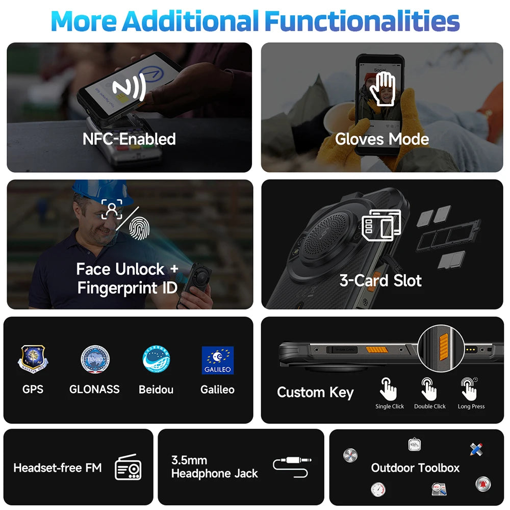 【Estreno mundial】Ulefone RugKing 4G Teléfono resistente Android 15 Hasta 16GB+256GB Smartphone resistente al agua 9600mAh NFC Versión global