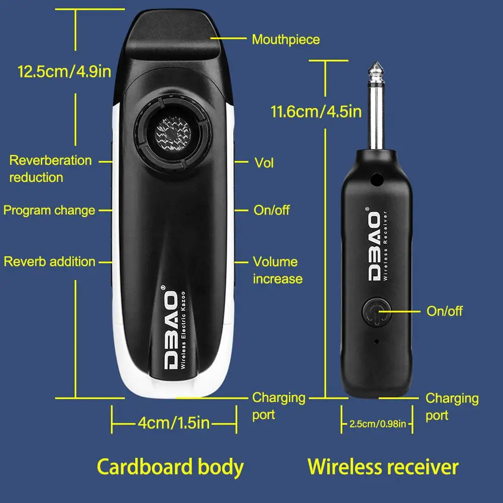 Kazoo eléctrico con receptor, carga USB, instrumento musical profesional, mini kazoo de tono ajustable para conectar altavoz.