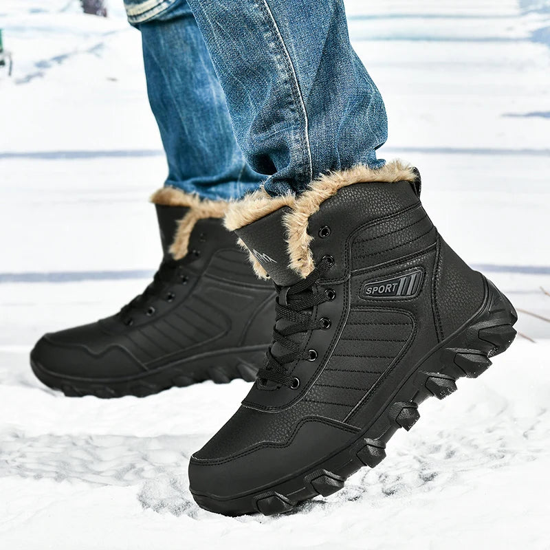 Botas de invierno para hombre, zapatillas cálidas, impermeables, antideslizantes, de felpa, de cuero, talla grande 48, novedad de 2024