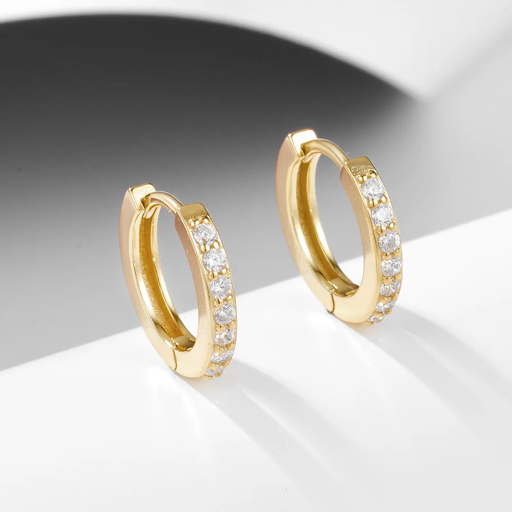 Pendientes de clip de una sola fila de circonitas estilo coreano en plata esterlina S925 - Diseño circular, Japón-Corea, lujo ligero, chapado en oro pulido S
